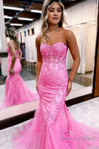 Black Strapless Prom Dresses with Appliques