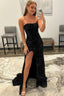 Black Strapless Sequins Prom Dress with Slit Prom Dresses