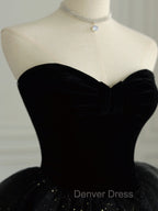 Black Strapless Layered Velvet Tulle Long Prom Dress