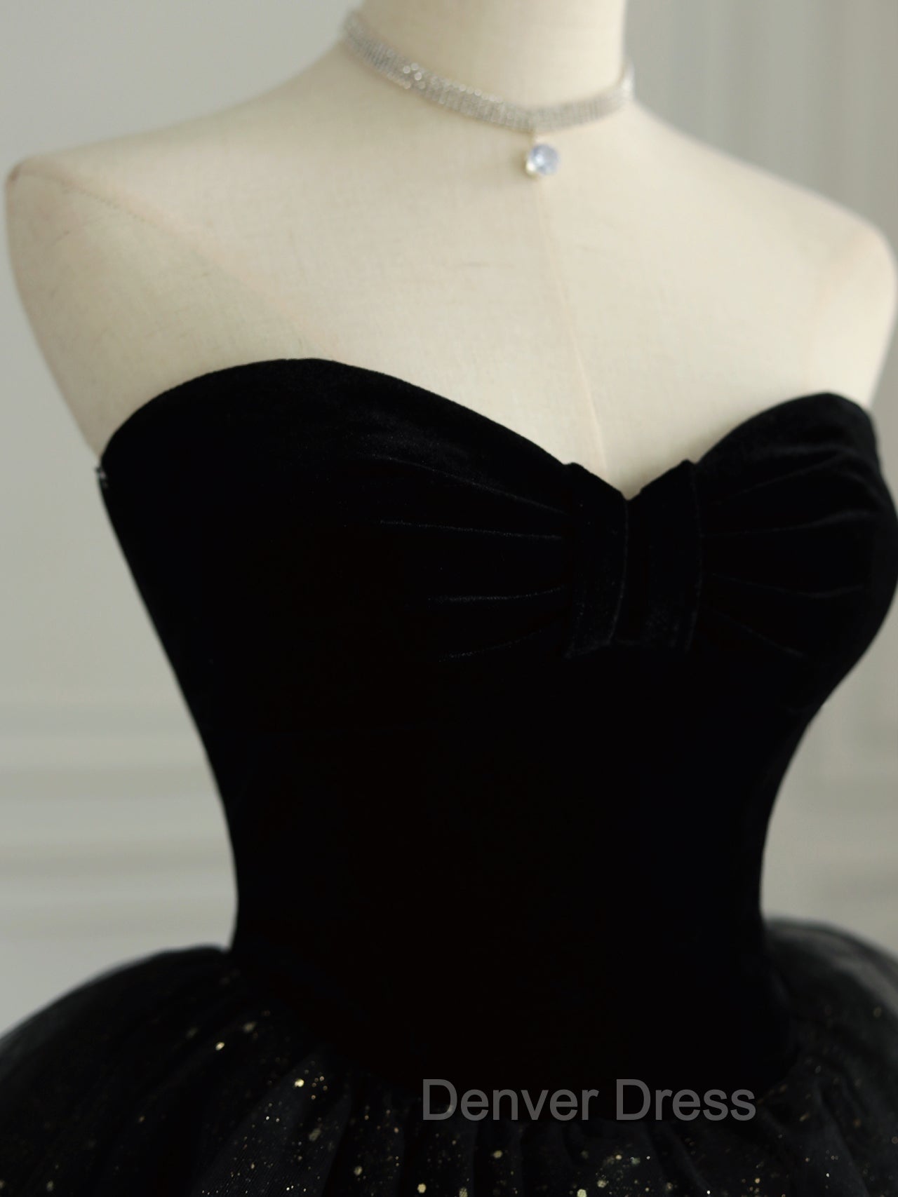 Black Strapless Layered Velvet Tulle Long Prom Dress
