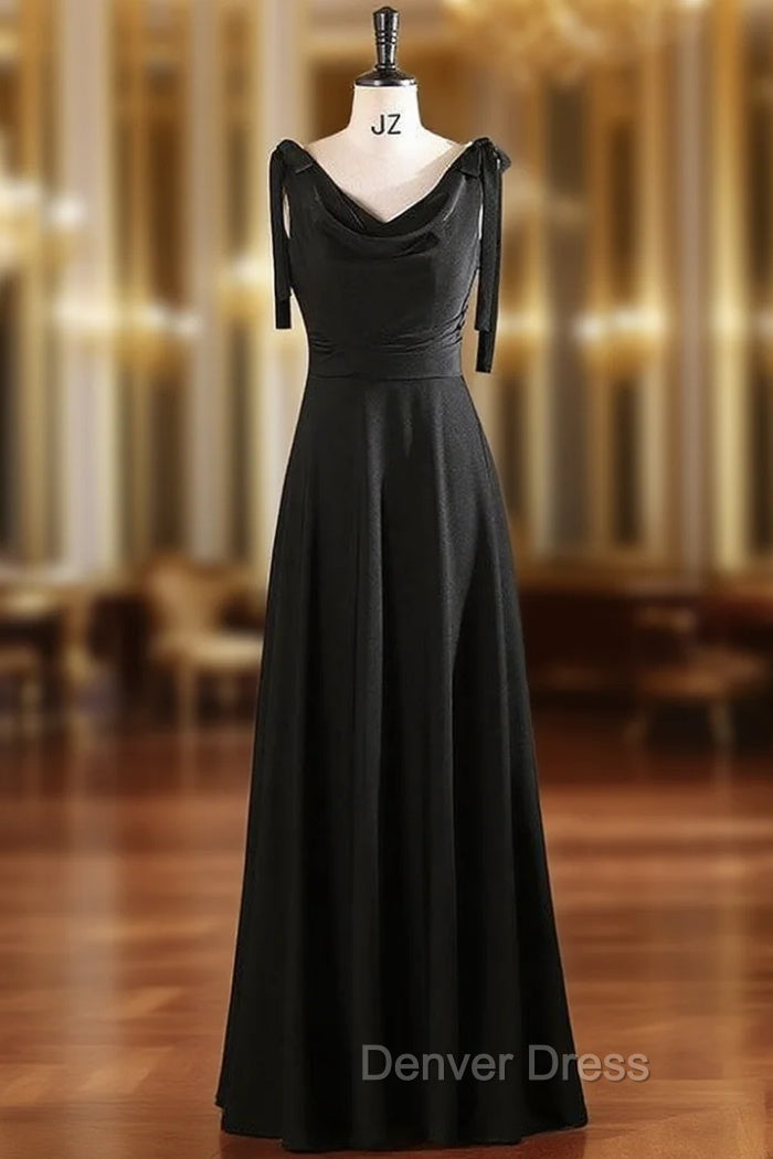 Black Straps Pleats Pearls Prom Dresses Main image