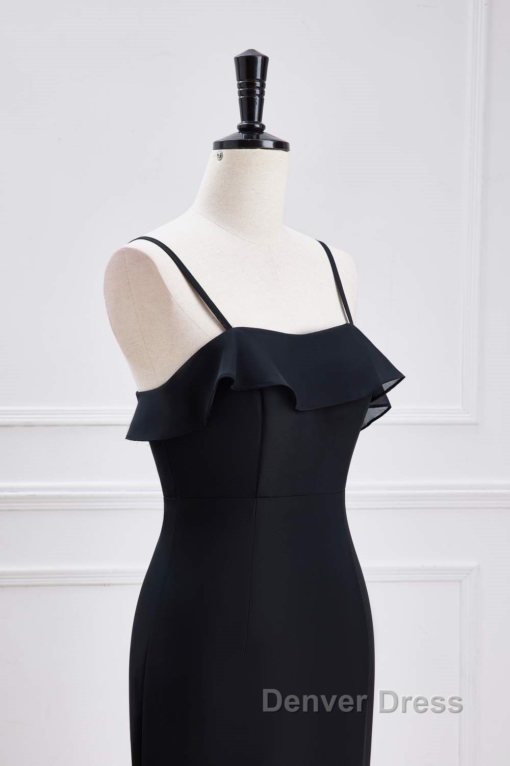 Black Straps Ruffle Multi-Layer Chiffon Maxi Dresses