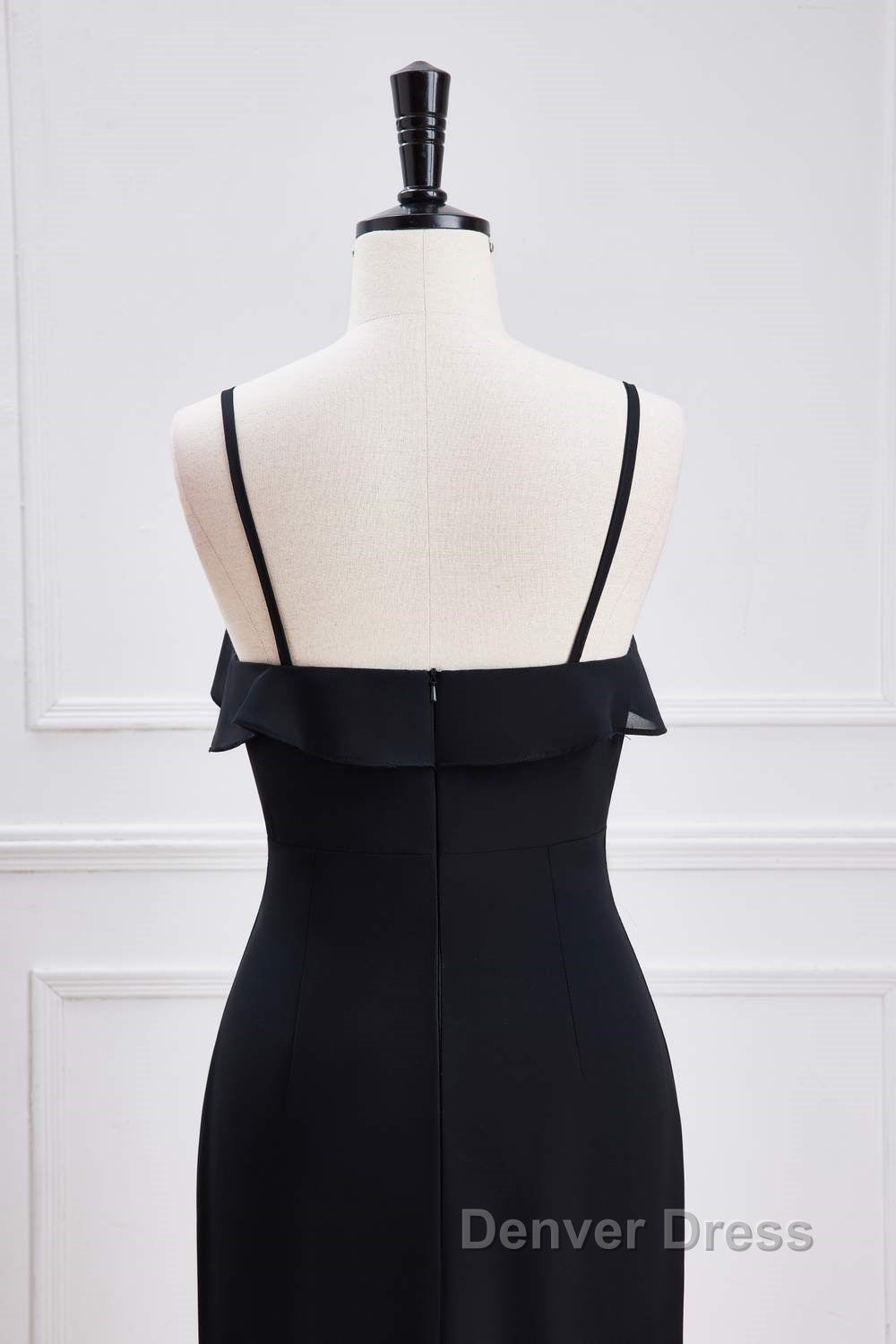 Black Straps Ruffle Multi-Layer Chiffon Maxi Dresses