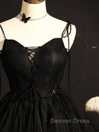 Black Straps Tulle Short Homecoming Dresses Prom Dresses, Little Black Party Dresses