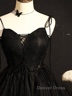 Black Straps Tulle Short Homecoming Dress Prom Dress, Little Black Prom Dresses
