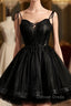 Black Straps Tulle Short Homecoming Dresses Prom Dresses, Little Black Party Dresses