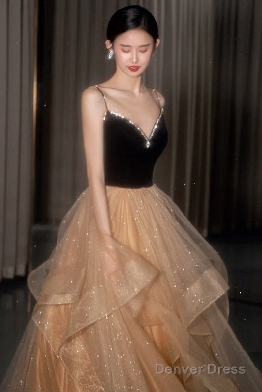 Black Straps V-Neckline Layers Tulle Long Party Dresses, Glam Prom Dresses Formal Gown Secondary image