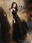 Black Straps V-Neckline Long Party Dress, A-Line Black Tulle Prom Dress