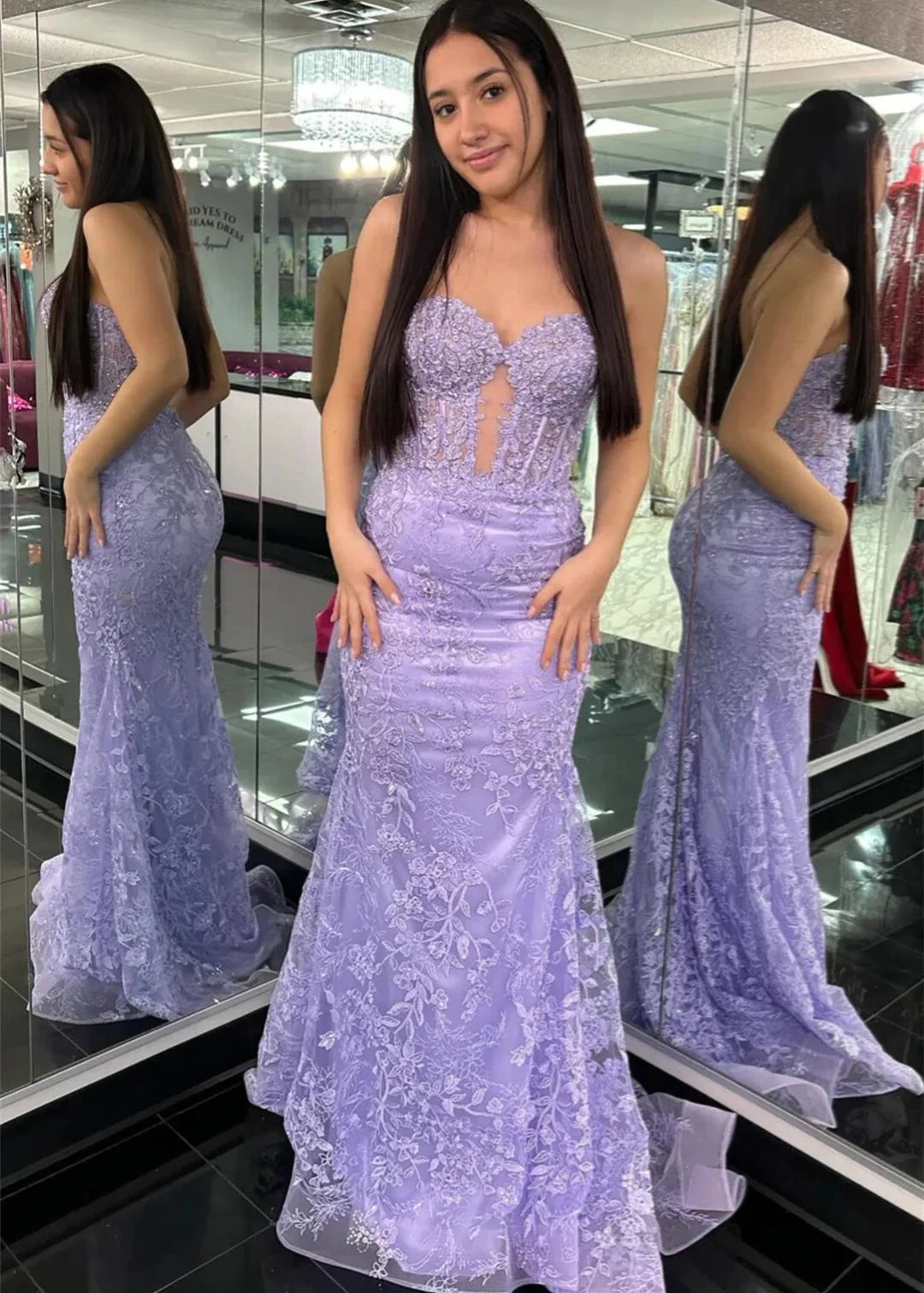 Black Sweetheart Lace Appliques Mermaid Long Prom Dress