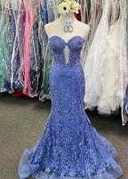 Black Sweetheart Lace Appliques Mermaid Long Prom Dress