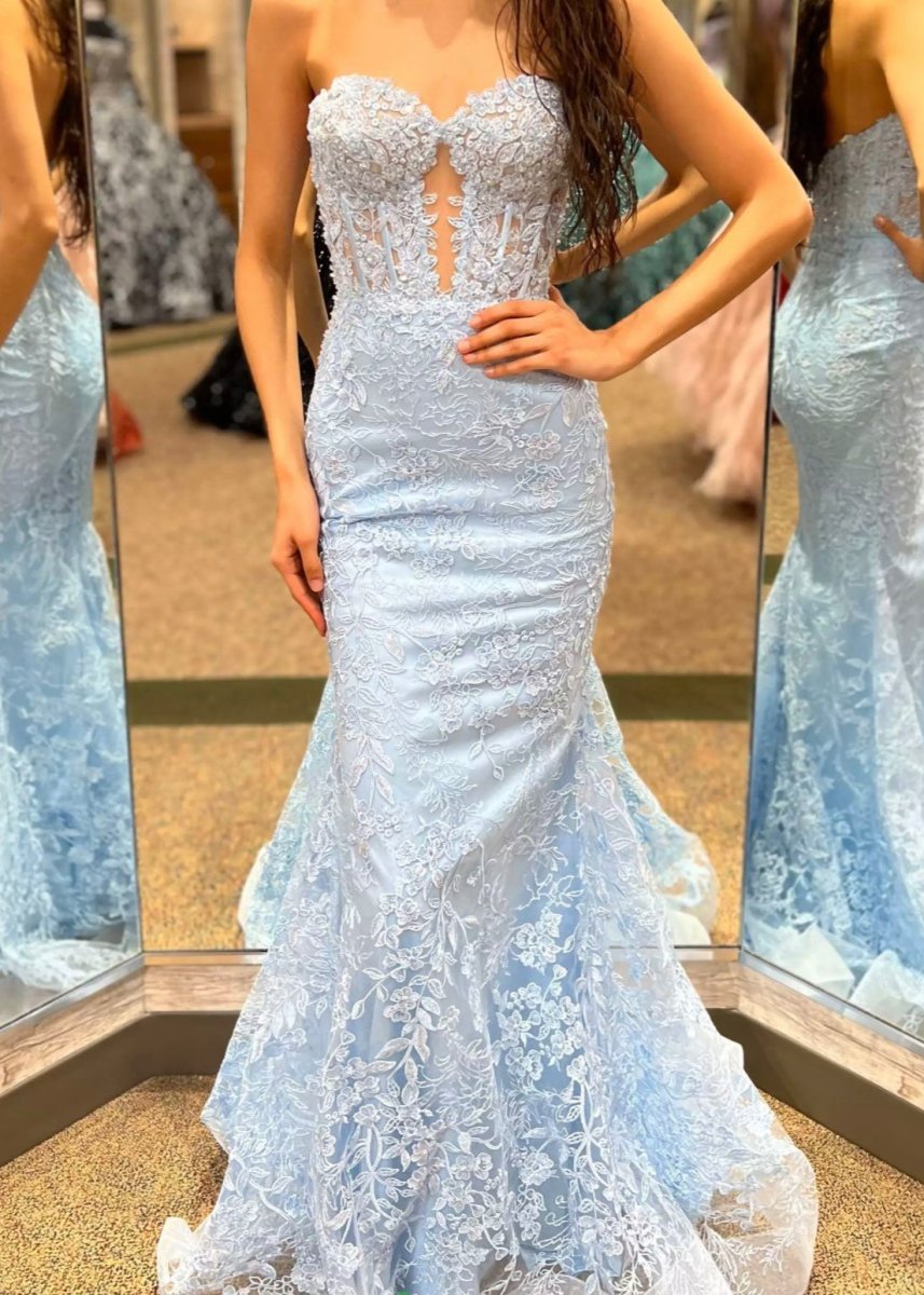 Black Sweetheart Lace Appliques Mermaid Long Prom Dress