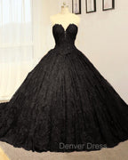 Black Sweetheart Lace Wedding Dresses Ball Gown