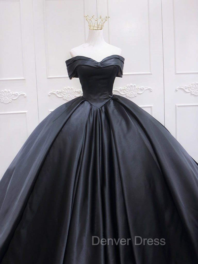 Black Sweetheart Neck Satin Long Prom Gown, Black Sweet 16 Dresses Secondary image