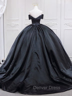 Black Sweetheart Neck Satin Long Prom Gown, Black Sweet 16 Dresses