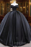 Black Sweetheart Neck Satin Long Prom Gown, Black Sweet 16 Dresses