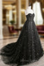 Black Sweetheart Neck Tulle Long Prom Dresses A Line Black Evening Dresses