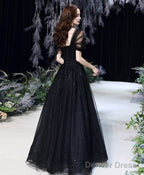 Black Sweetheart Off Shoulder Long Prom Dress, Black Tulle Evening Dress