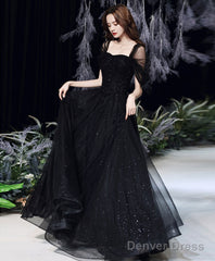 Black Sweetheart Off Shoulder Long Prom Dress, Black Tulle Evening Dress