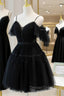 Black Sweetheart Straps Tulle Homecoming Dresses, Black Off Shoulder Prom Dresses
