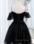 Black Sweetheart Straps Tulle Homecoming Dresses, Black Off Shoulder Prom Dresses