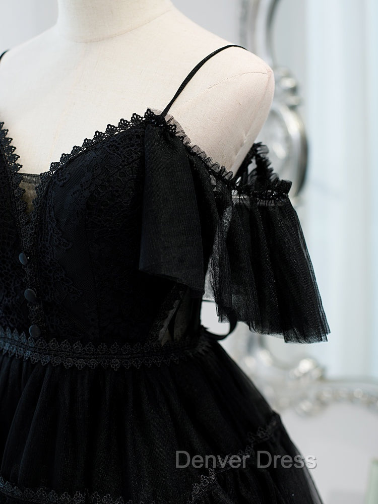 Black Sweetheart Straps Tulle Homecoming Dress, Black Off Shoulder Prom Dresses