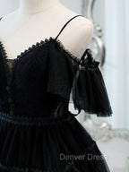 Black Sweetheart Straps Tulle Homecoming Dresses, Black Off Shoulder Prom Dresses