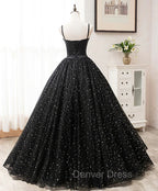 Black Sweetheart Straps Tulle Long Evening Gown, Sleeveless Floor-Length Prom Dresses