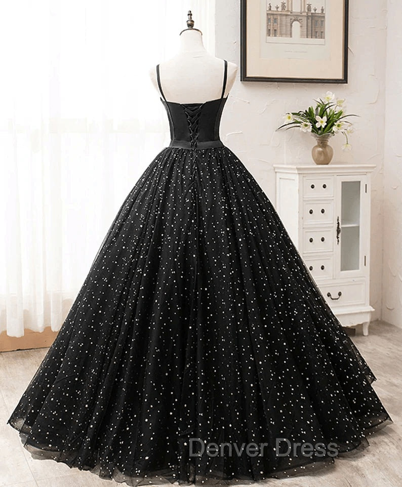 Black Sweetheart Straps Tulle Long Evening Gown Sleeveless Floor-Length Prom Dresses prom Dresses shops Secondary image