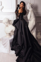 Black Fashion Sexy Taffeta Slit Long Elegant Ball Gowns Prom Dresses