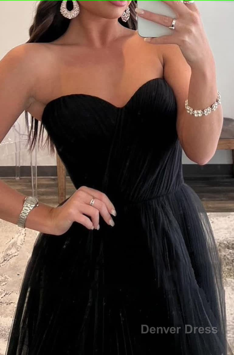Black Sweetheart Tulle A Line Prom Dresses