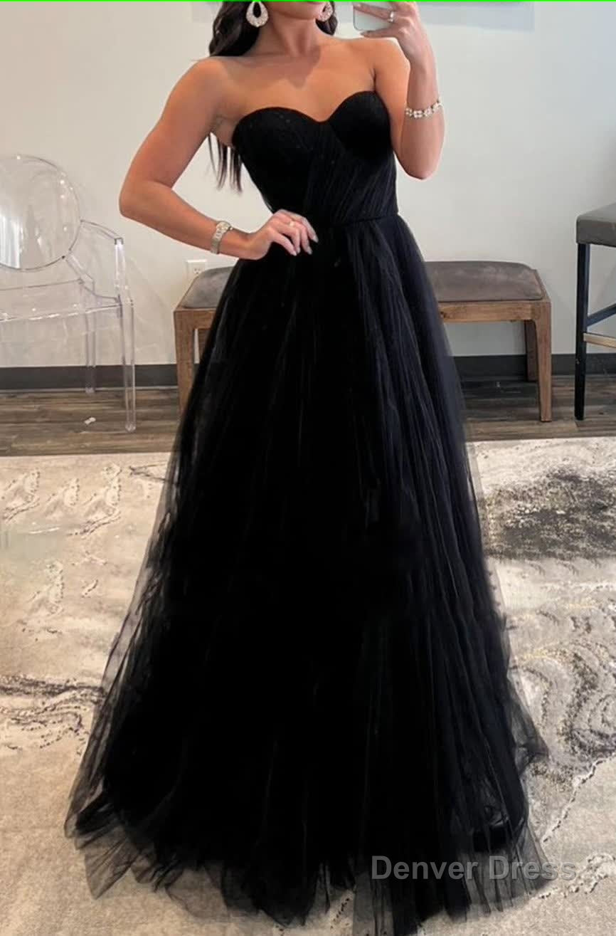 Black Sweetheart Tulle A Line Prom Dresses