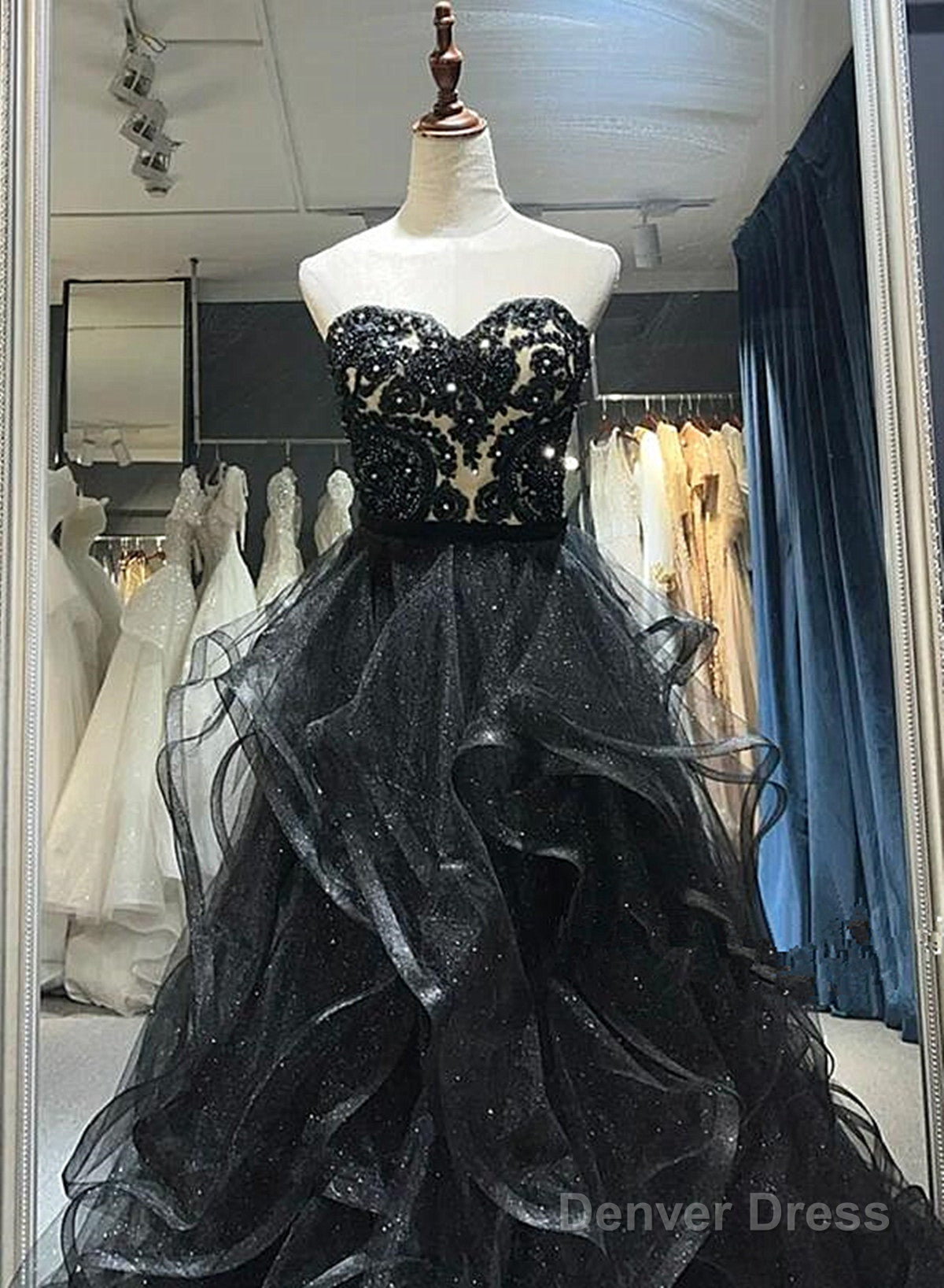 Black Sweetheart Tulle Layers Long Party Dress, Black Tulle Lace Prom Dress Secondary image