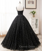 Black Sweetheart Tulle Long Prom Dresses, Black Formal Sweet 16 Dresses
