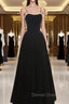 Black Tea Legnth Straps A-line Wedding Party Dresses, Black Bridesmaid Dresses