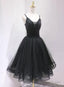 Black Tulle And Beaded Knee Length Straps Homecoming Dress, Black Short Prom Dresses