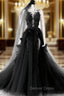 Black Tulle and Lace Long Prom Dresses Long Black Floral Formal Evening Dresses prom Dresses shops