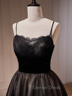 Black Tulle and Lace Straps Short Prom Dress, Black Homecoming Dresses