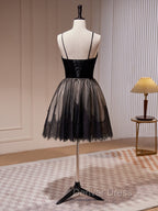 Black Tulle and Lace Straps Short Prom Dress, Black Homecoming Dresses