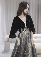 Black Tulle And Velvet Chic Long A-Line Prom Dress, Black Formal Dress