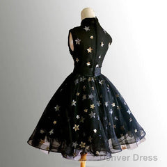 Black Tulle High Neckline Short Homecoming Dress, Black Short Prom Dress