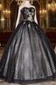 Black Tulle Lace Long Prom Dresses, Black A-Line Strapless Evening Gown