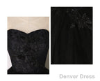 Black Tulle Lace Long Prom Dress, Black Lace Sweet 16 Dress