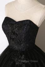 Black Tulle Lace Long Prom Dress, Black Scoop Neckline Prom Dresses