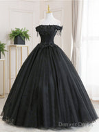 Black Tulle Lace Long Prom Dress, Black Tulle Lace Evening Dress