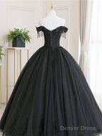 Black Tulle Lace Long Prom Dress, Black Tulle Lace Evening Dress