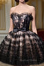 Black Tulle Lace Short Prom Dresses, A-Line Black Homecoming Dresses