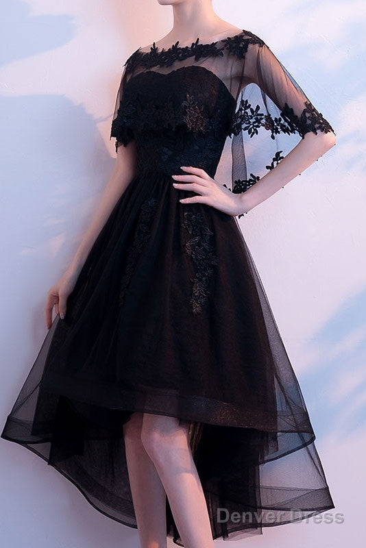 Black Tulle Lace Short Prom Dress, Black Homecoming Dress