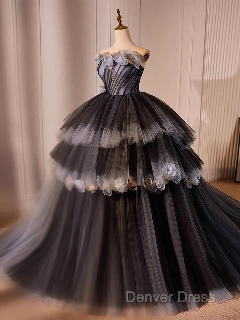 Black Tulle Long Prom Gown, Black Tulle Evening Dresses Secondary image