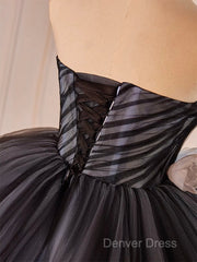 Black Tulle Long Prom Gown, Black Tulle Evening Dresses
