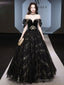 Black Tulle Off Shoulder Long Prom Dress, Black Tulle Formal Dress